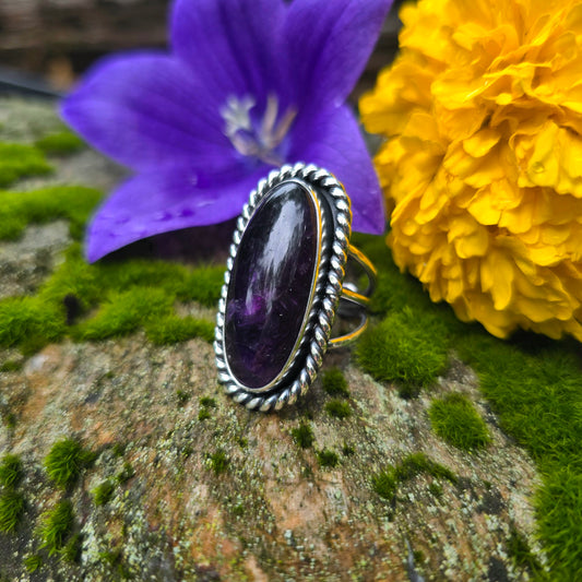 Heavy Twisted Wire Amethyst Hand-Forged Sterling Silver Statement Ring