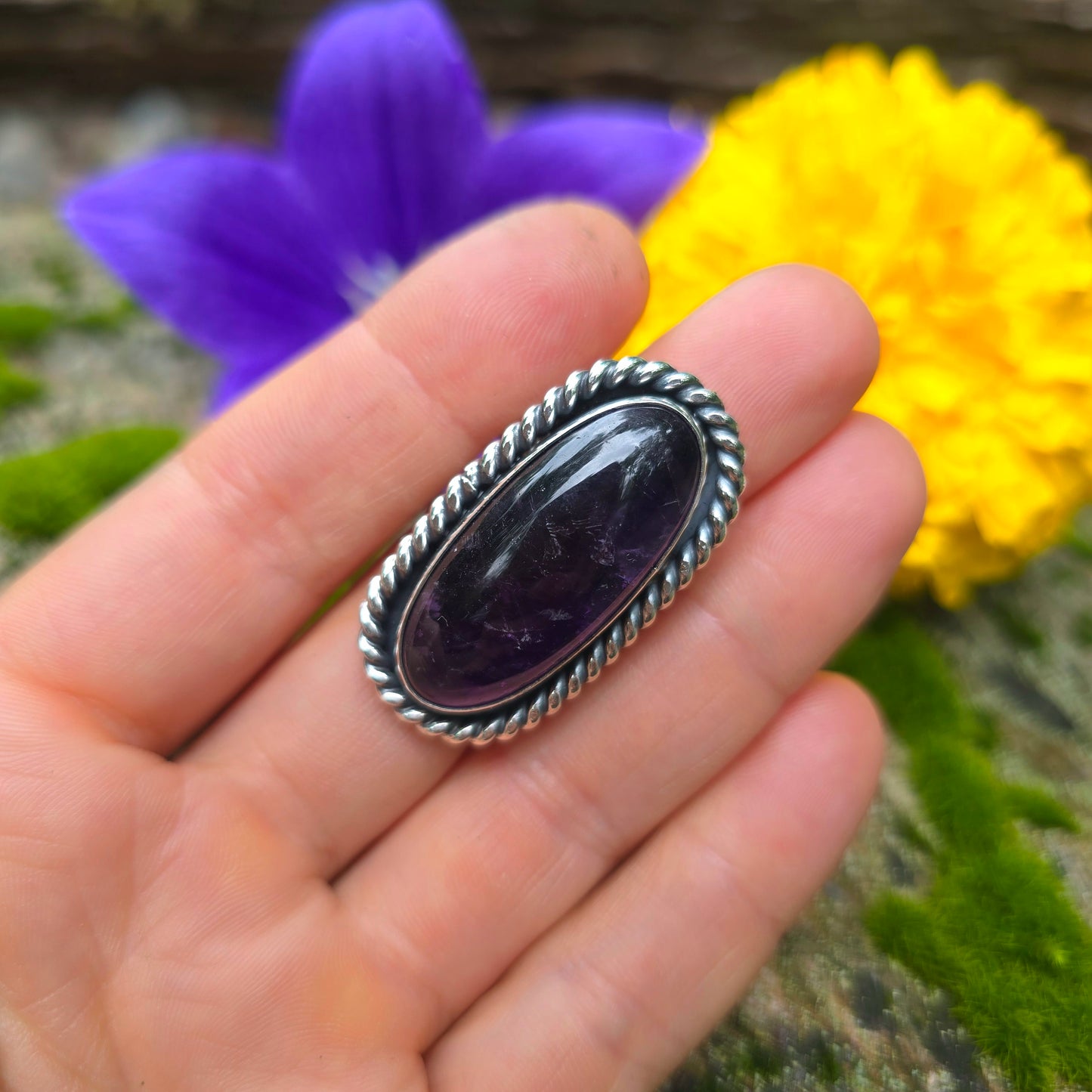 Heavy Twisted Wire Amethyst Hand-Forged Sterling Silver Statement Ring