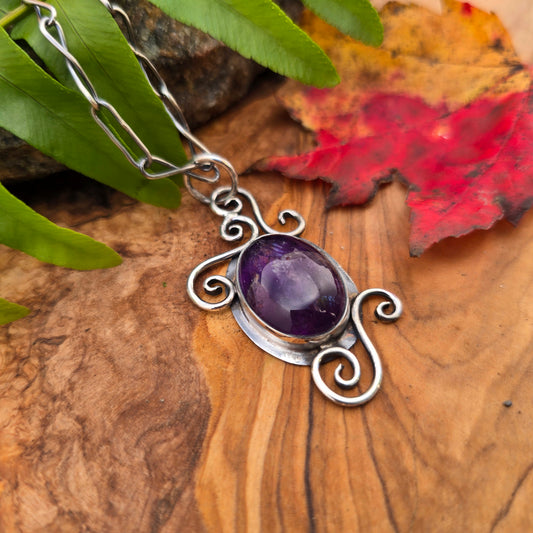 Amethyst Swirl Accent Sterling Silver Pendant