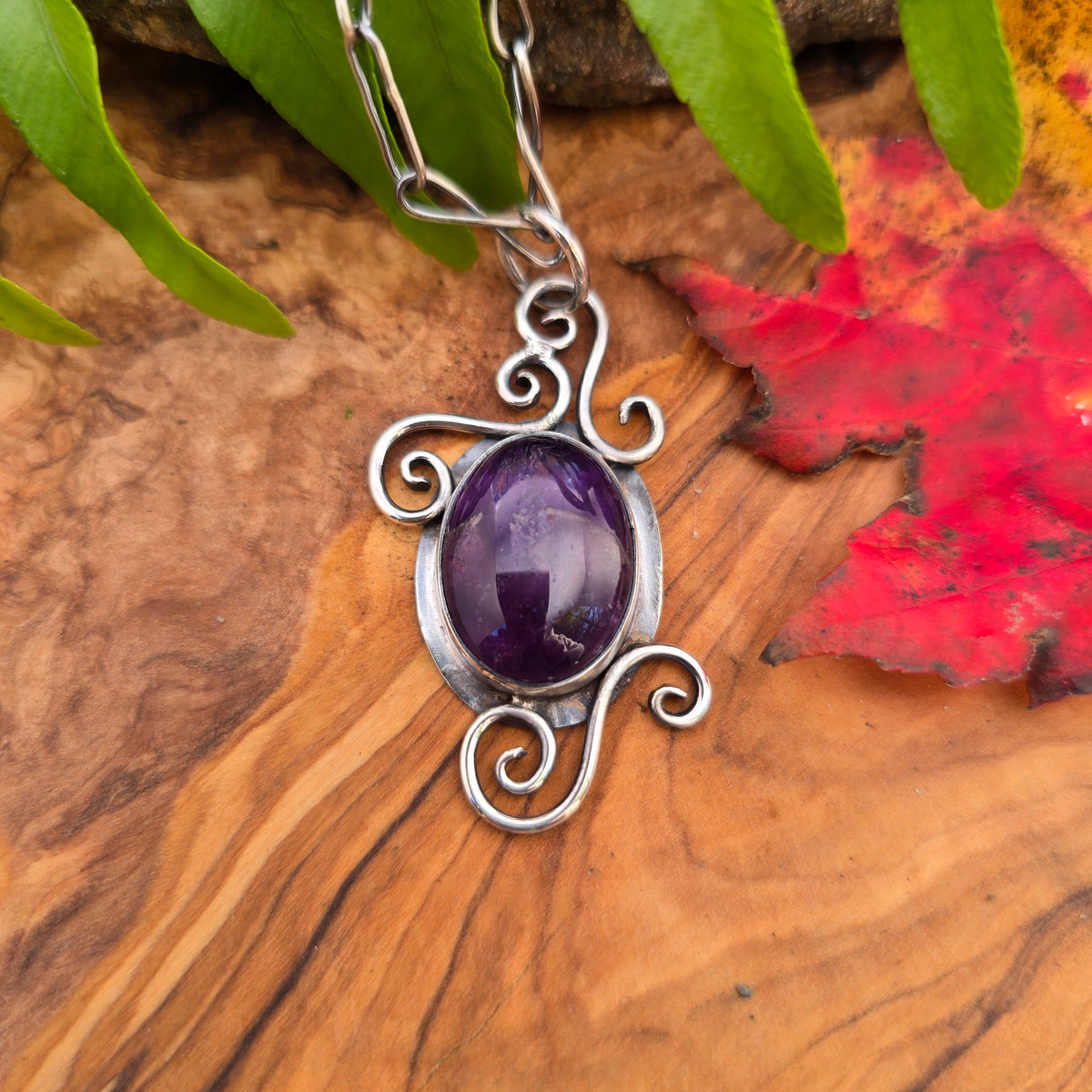 Amethyst Swirl Accent Sterling Silver Pendant