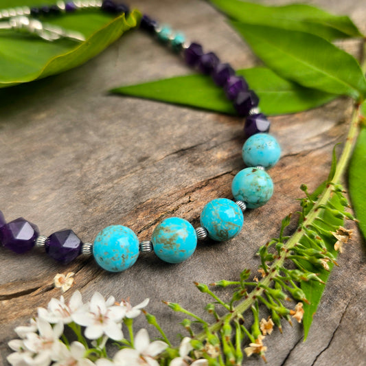 Amethyst & Turquoise Sterling Silver Beaded Necklace