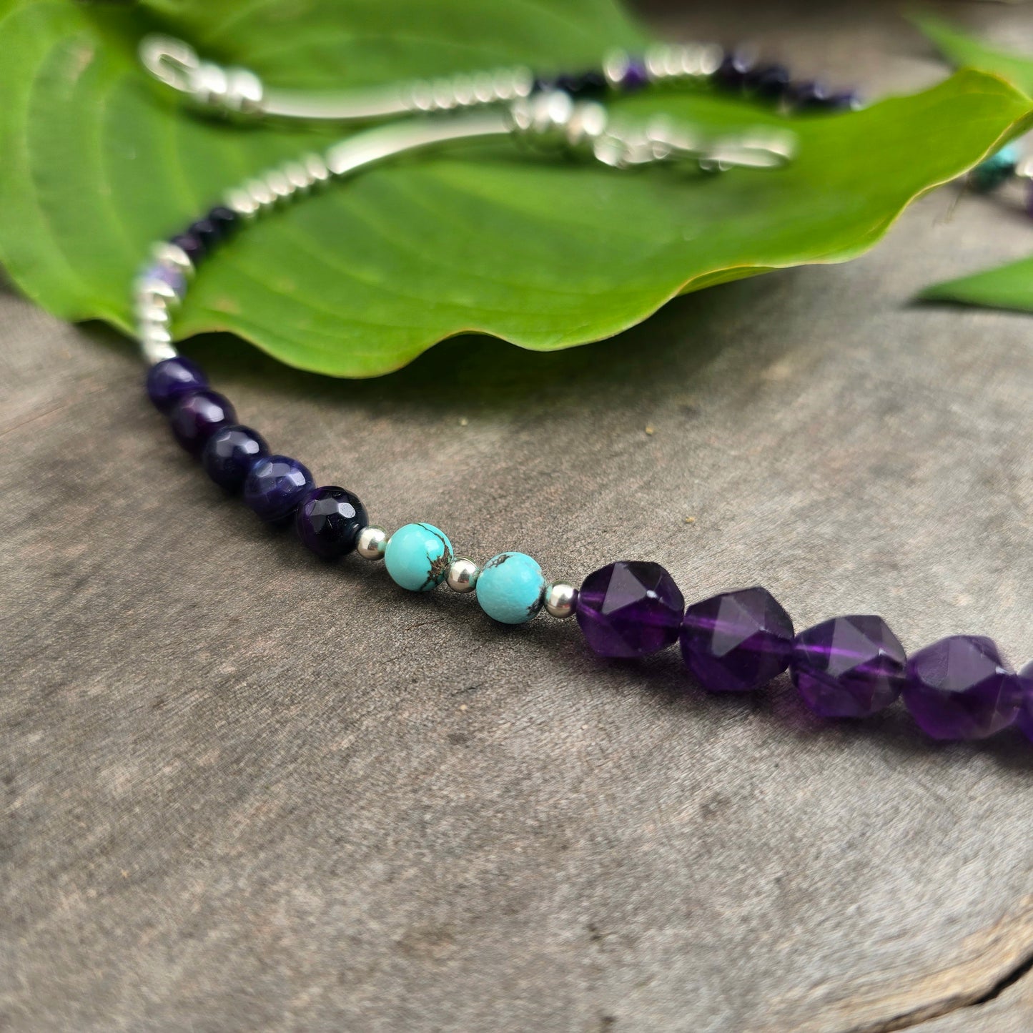 Amethyst & Turquoise Sterling Silver Beaded Necklace