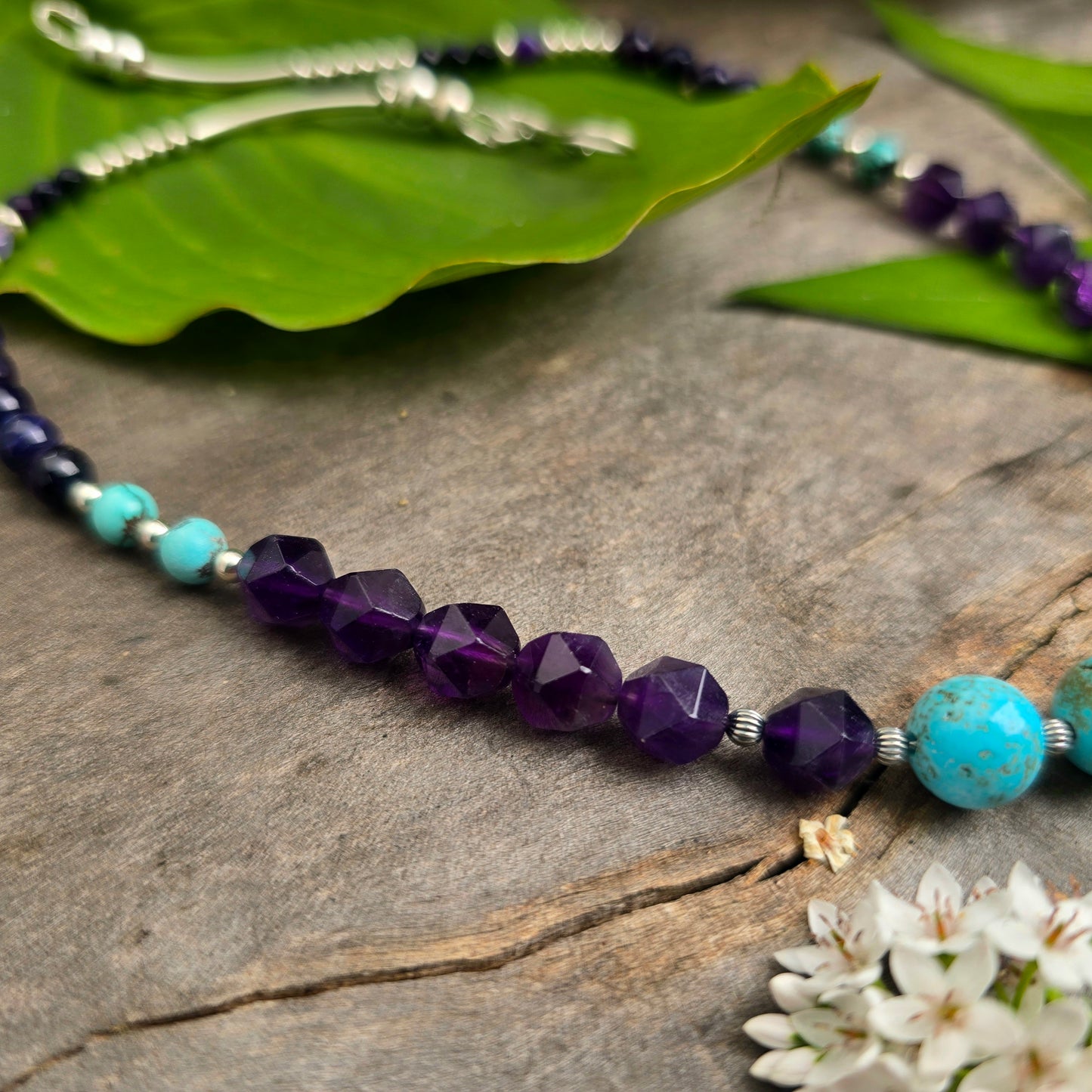 Amethyst & Turquoise Sterling Silver Beaded Necklace