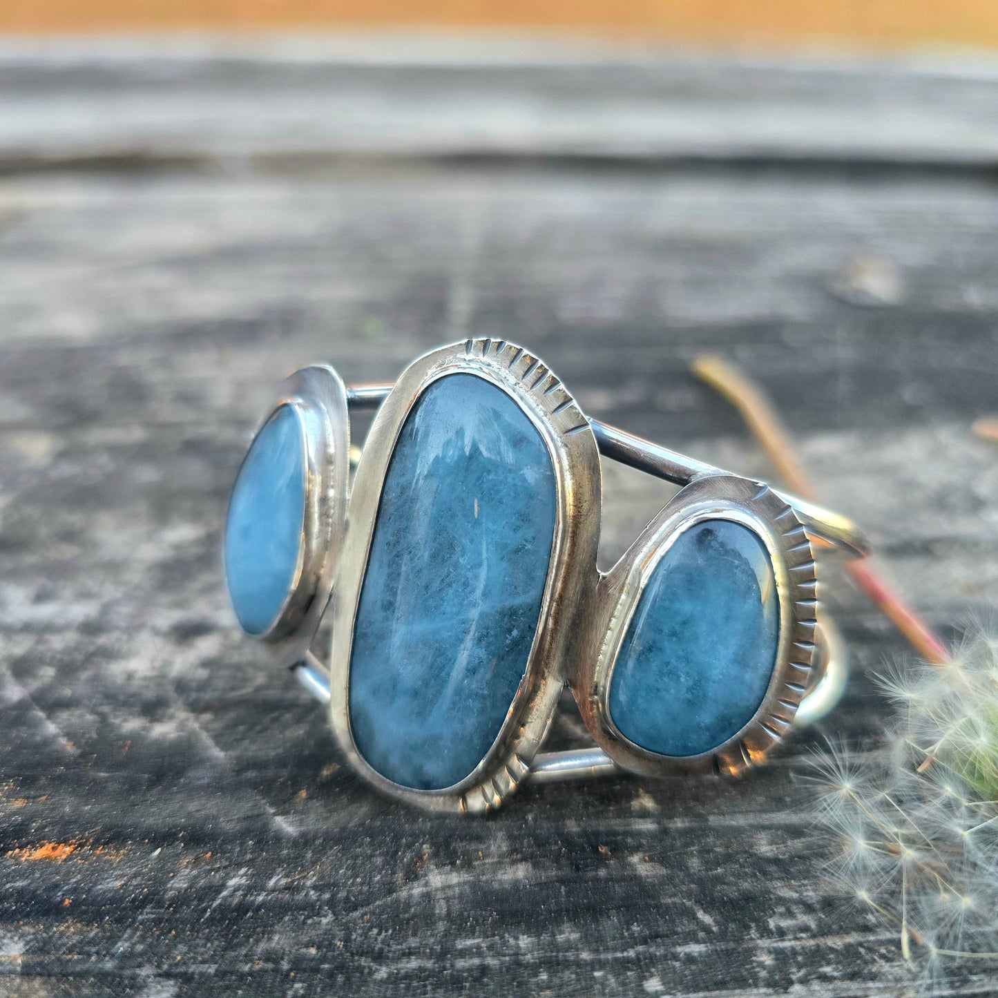 Aquamarine Three-Stone Statement Cuff in Sterling Silver | Collector Works