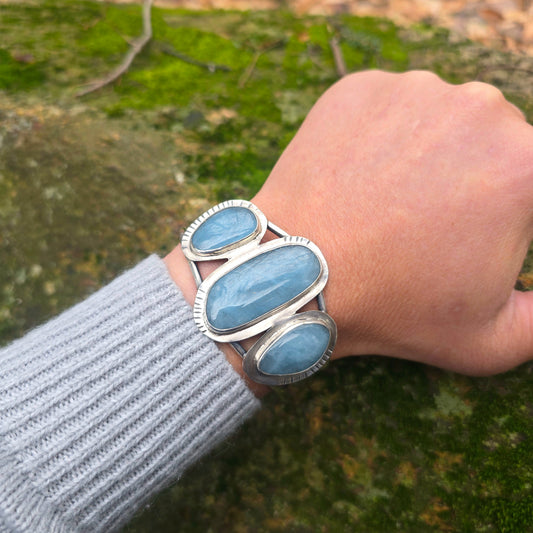 Aquamarine Three-Stone Statement Cuff in Sterling Silver | Collector Works