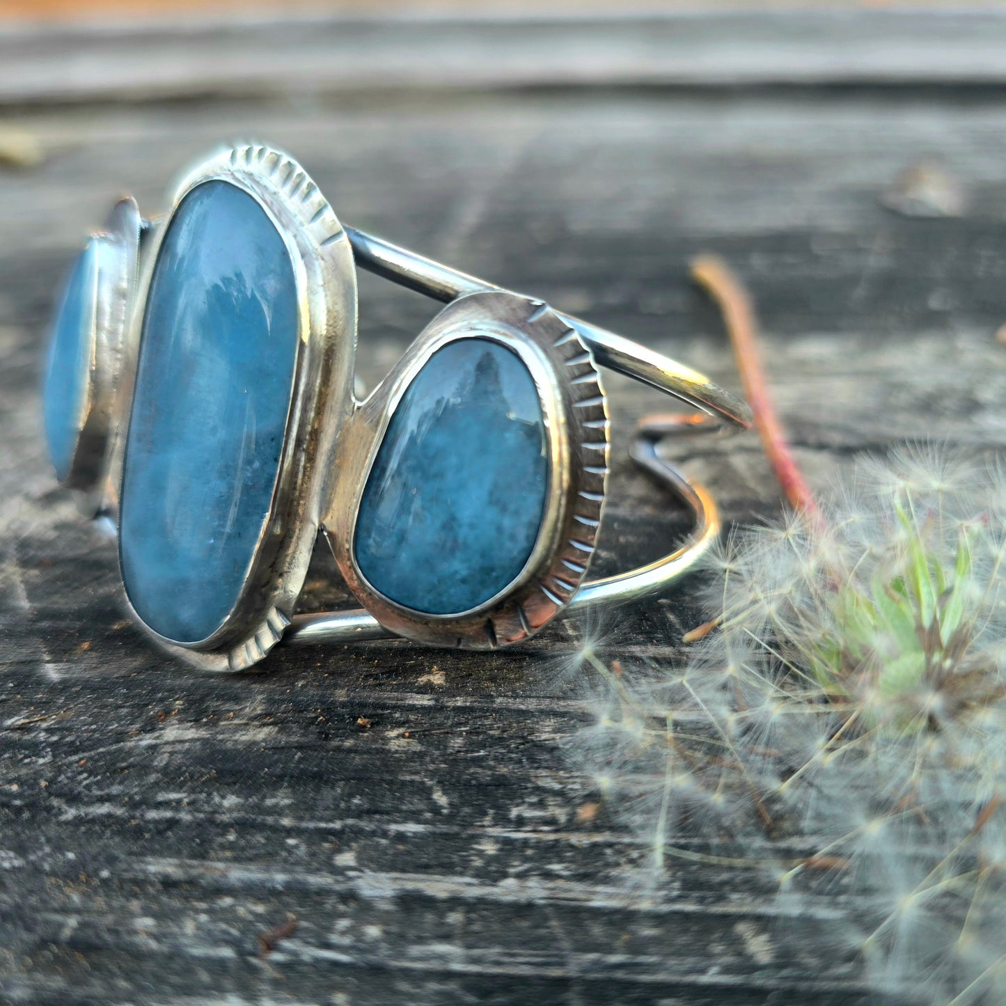 Aquamarine Three-Stone Statement Cuff in Sterling Silver | Collector Works