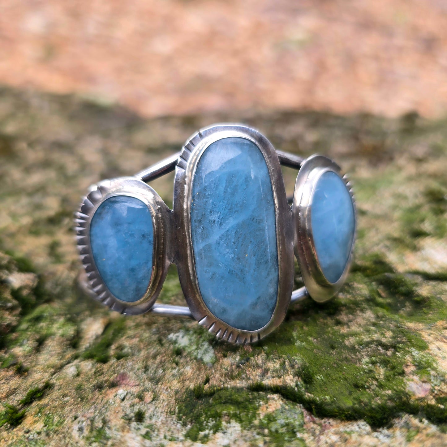 Aquamarine Three-Stone Statement Cuff in Sterling Silver | Collector Works