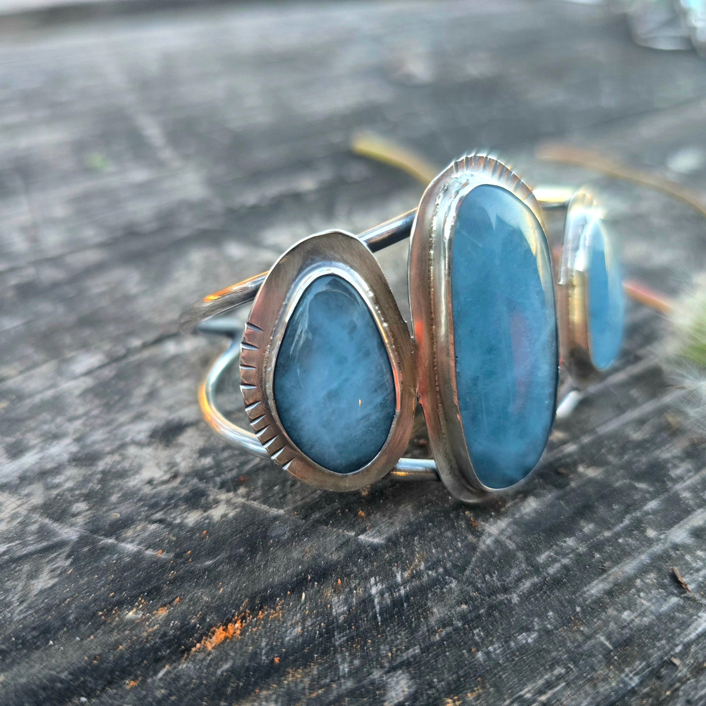 Aquamarine Three-Stone Statement Cuff in Sterling Silver | Collector Works