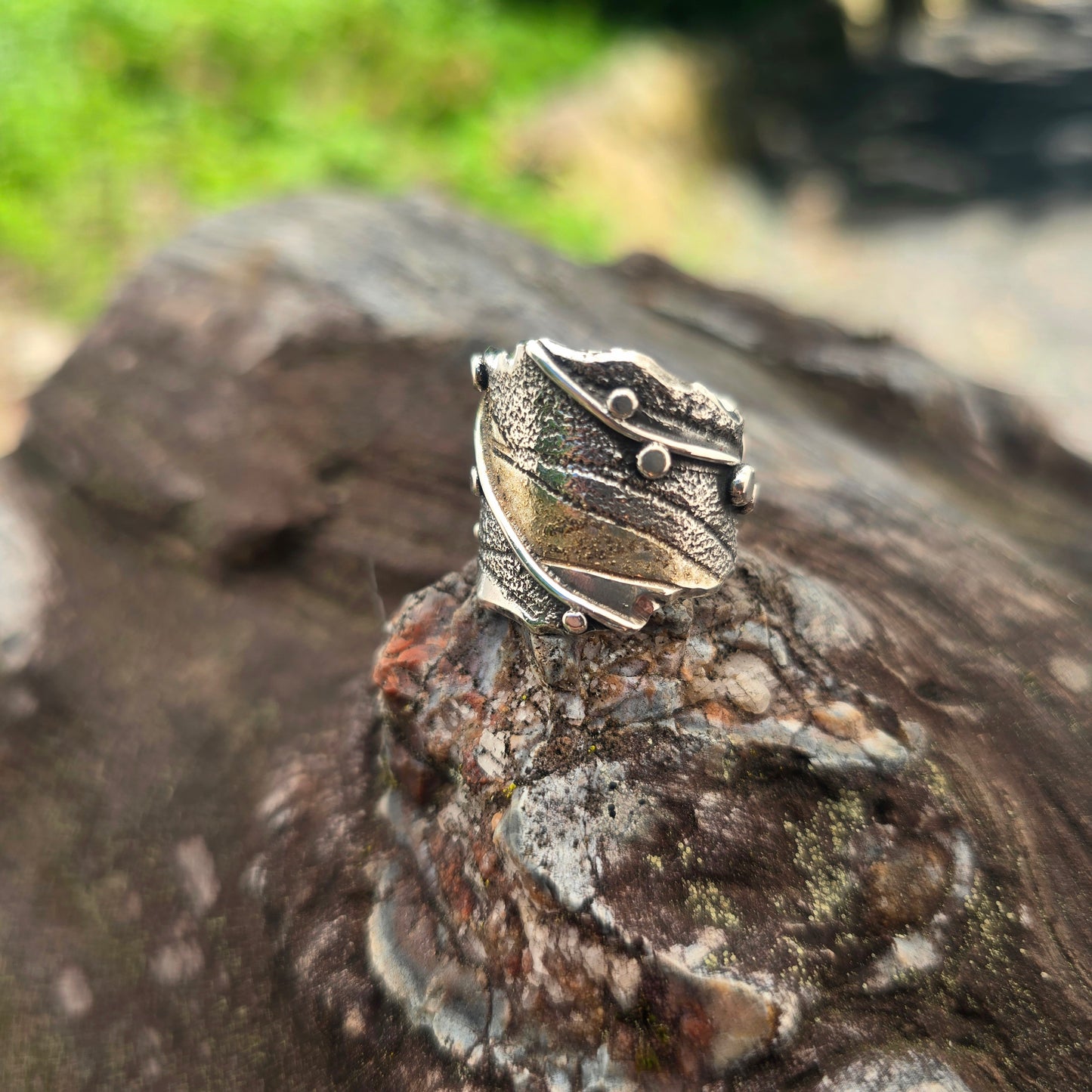 Argentium & 18k Gold Wide Band Adjustable Ring