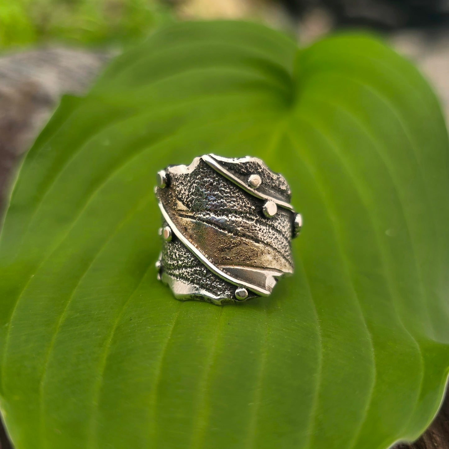 Argentium & 18k Gold Wide Band Adjustable Ring