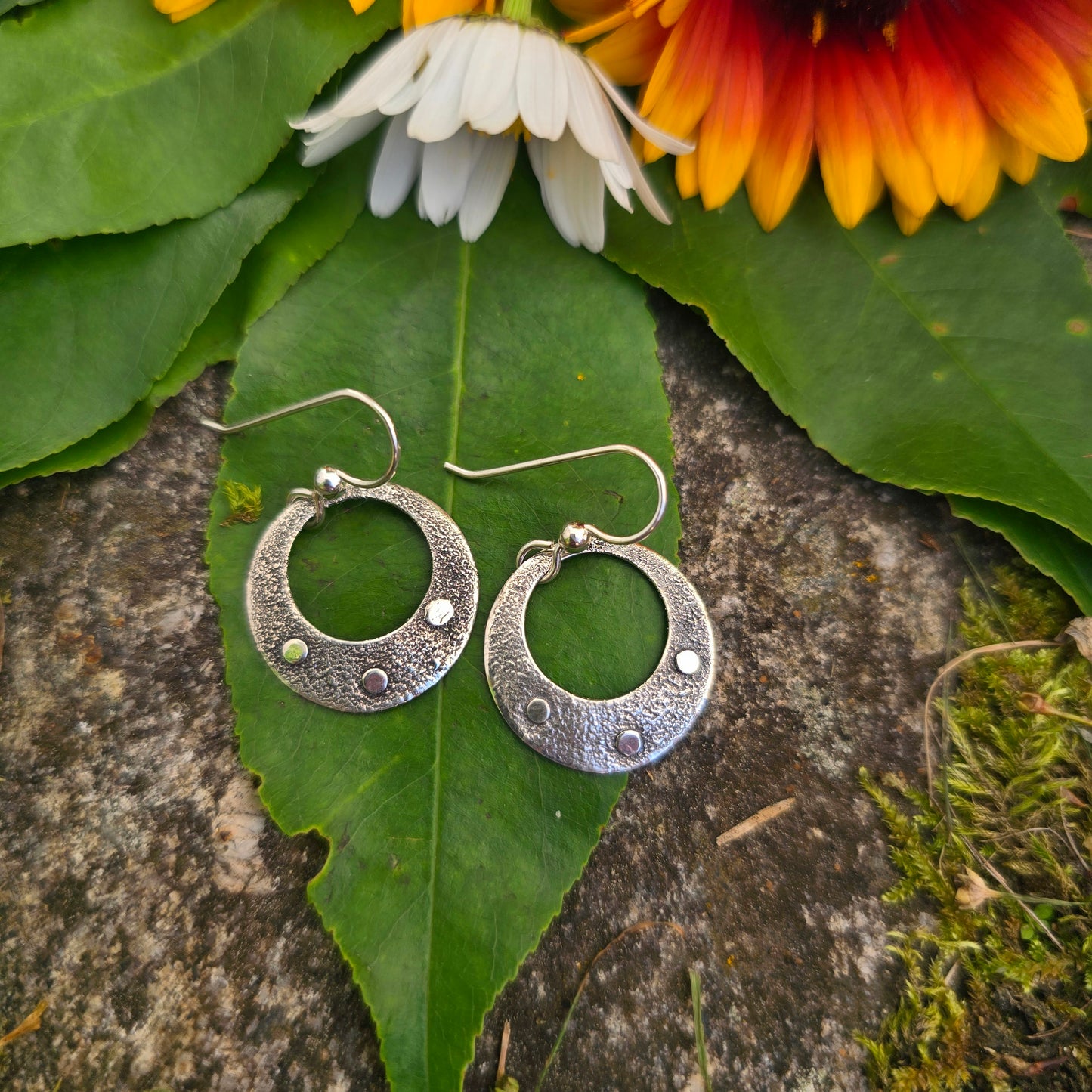 Argentium Open Disc Hand-Forged Silver Earrings