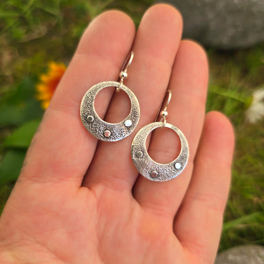 Argentium Open Disc Hand-Forged Silver Earrings