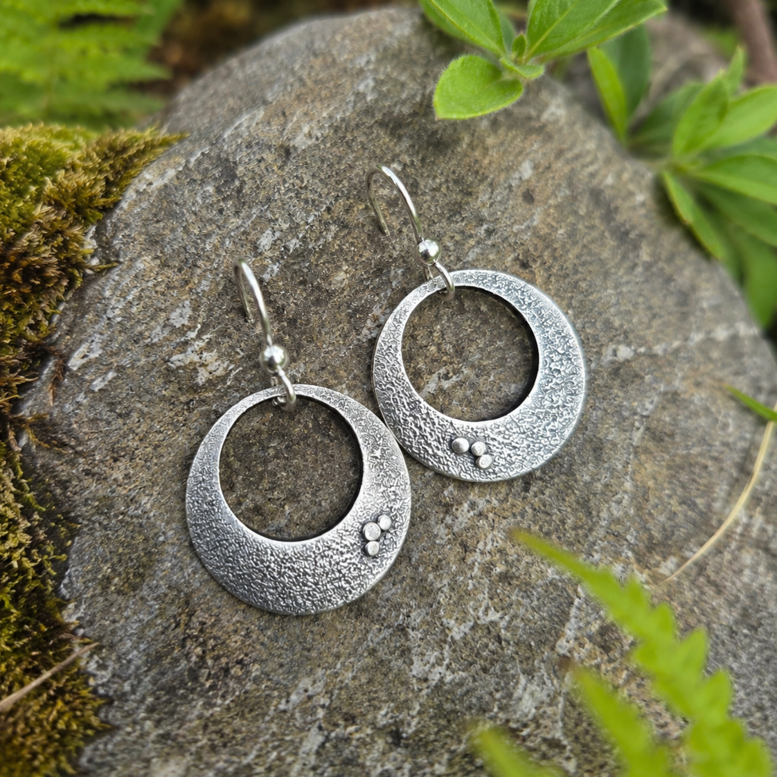 Argentium Dusted Hand-Forged Silver Disc Earrings