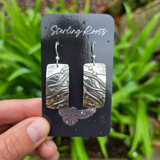 The River Collection Hand-Forged Argentium Silver Rectangular Earrings