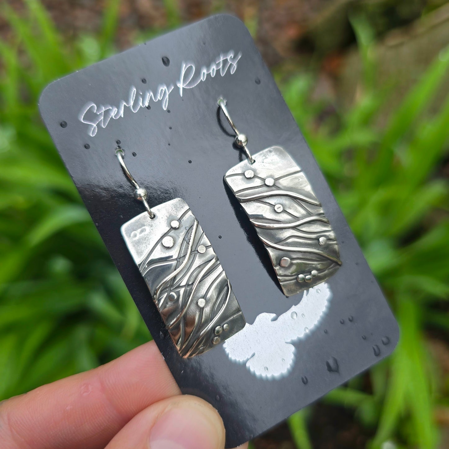 The River Collection Hand-Forged Argentium Silver Rectangular Earrings