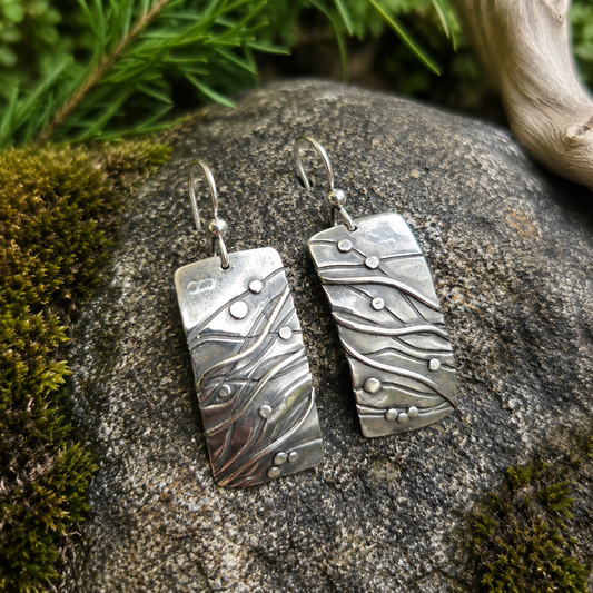 The River Collection Hand-Forged Argentium Silver Rectangular Earrings