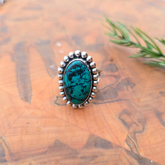 Azurite decorative shank ring in sterling silver