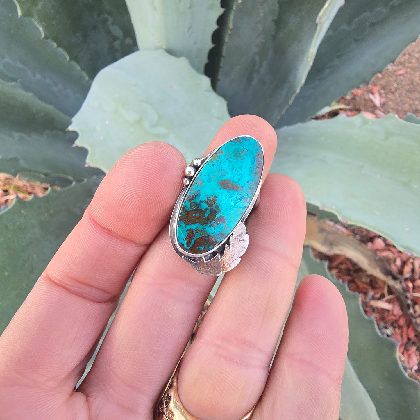 Azurite Feather Ring in Hand-Forged Sterling Silver