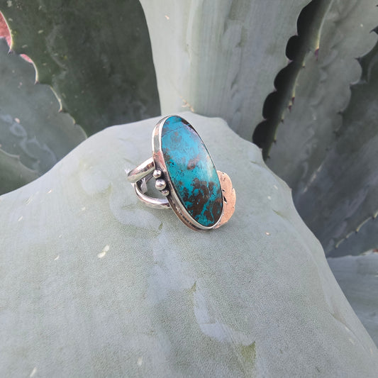 Azurite Feather Ring in Hand-Forged Sterling Silver
