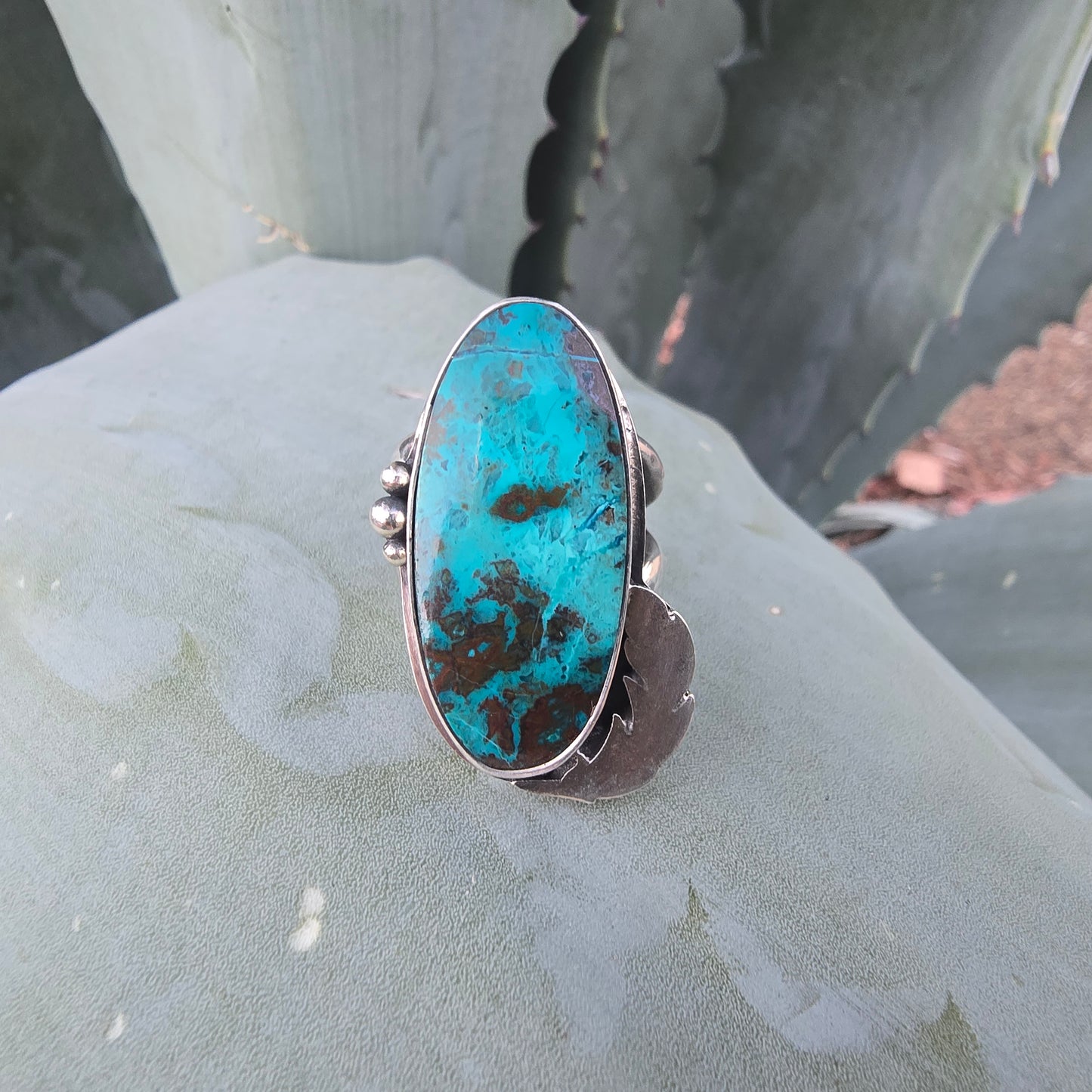 Azurite Feather Ring in Hand-Forged Sterling Silver