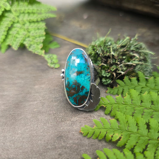 Azurite Feather Ring in Hand-Forged Sterling Silver