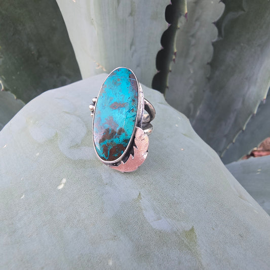 Azurite Feather Ring in Hand-Forged Sterling Silver