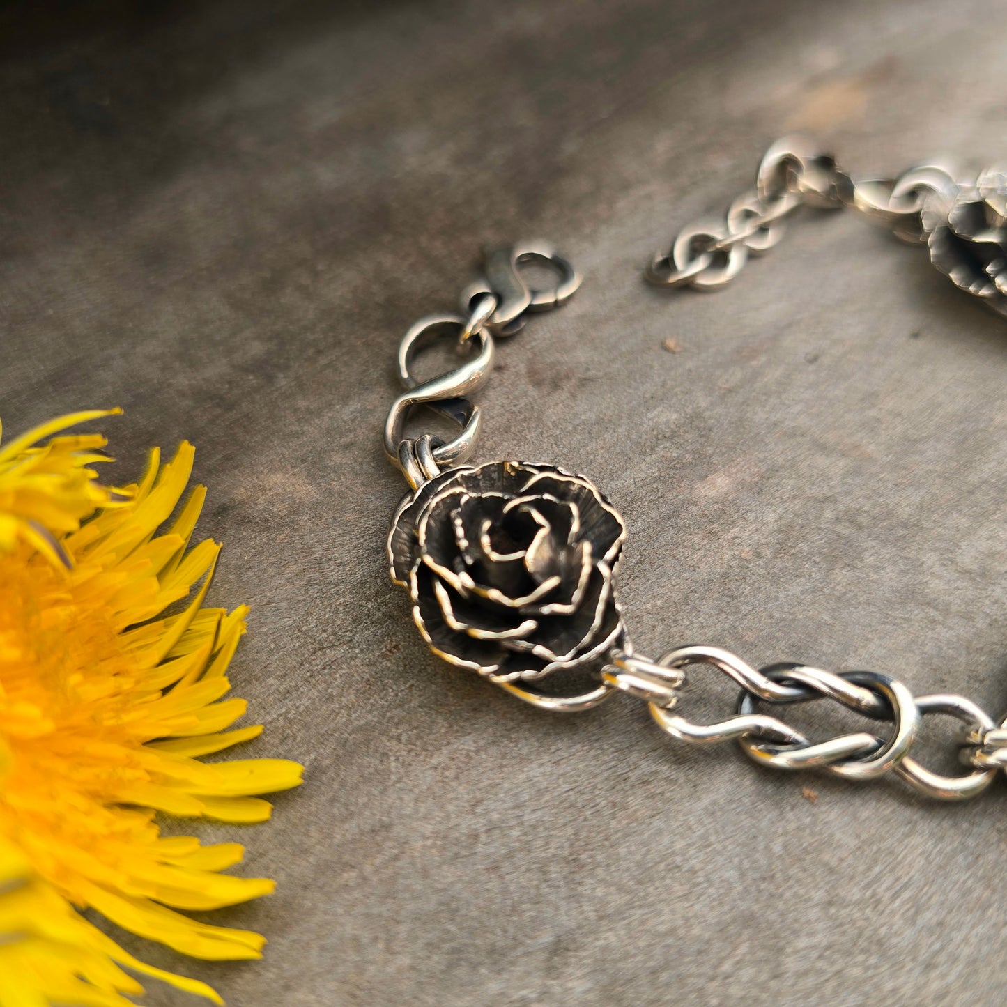 Peony & Azurite Chain Link Bracelet in Sterling Silver