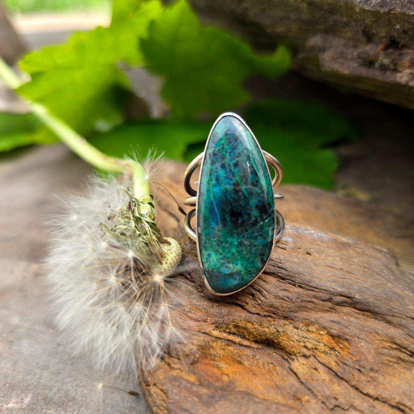 Azurite Triple Shank Sterling Silver Ring