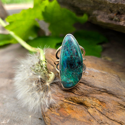 Azurite Triple Shank Sterling Silver Ring