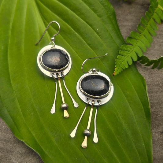 Black Buffalo & 14k Gold Fringe Sterling Silver Earrings