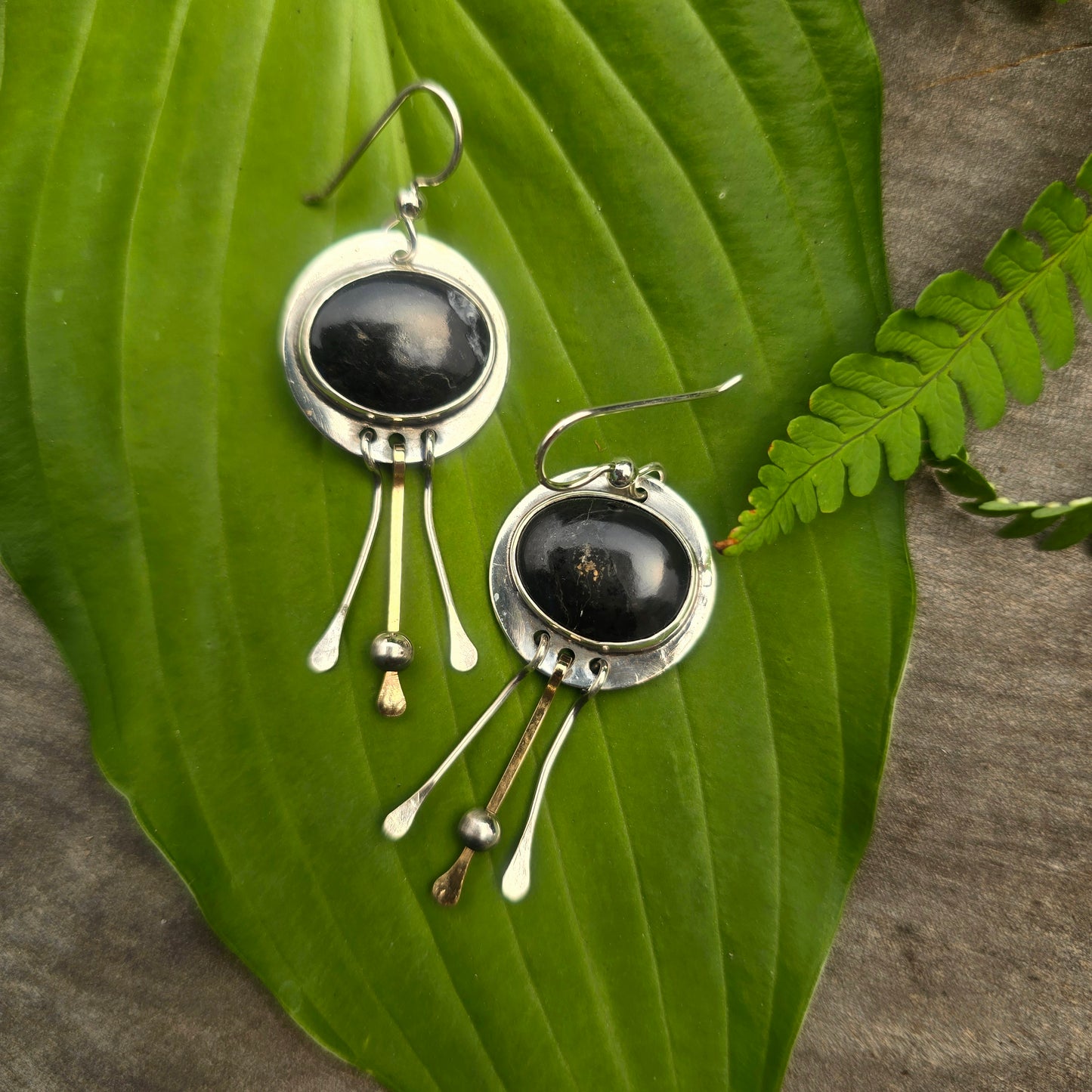Black Buffalo & 14k Gold Fringe Sterling Silver Earrings
