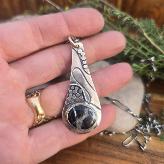 Black Buffalo Turquoise Rock Pathway Pendant (One of a Kind) — 2″ Length
