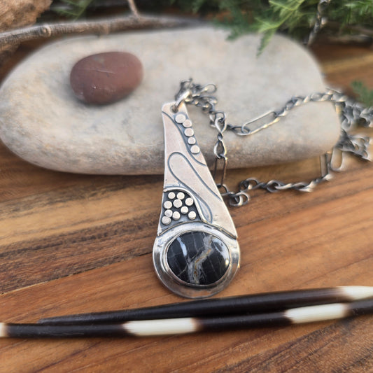 Black Buffalo Turquoise Rock Pathway Pendant (One of a Kind) — 2″ Length