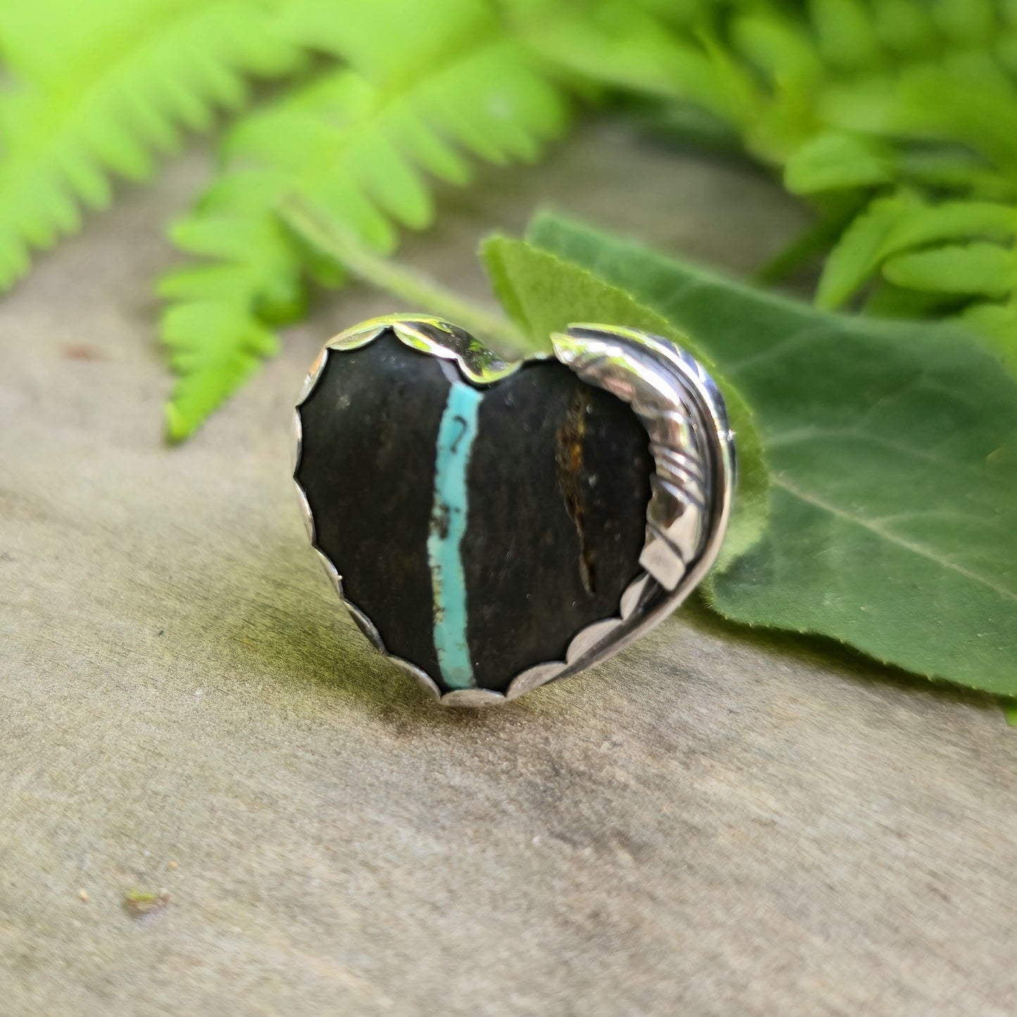 Black Jack Heart Feather Ring (One of a Kind) — Size 7