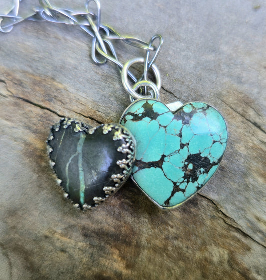 Boulder Ridge Black Jack Turquoise Heart Sterling Silver Pendant