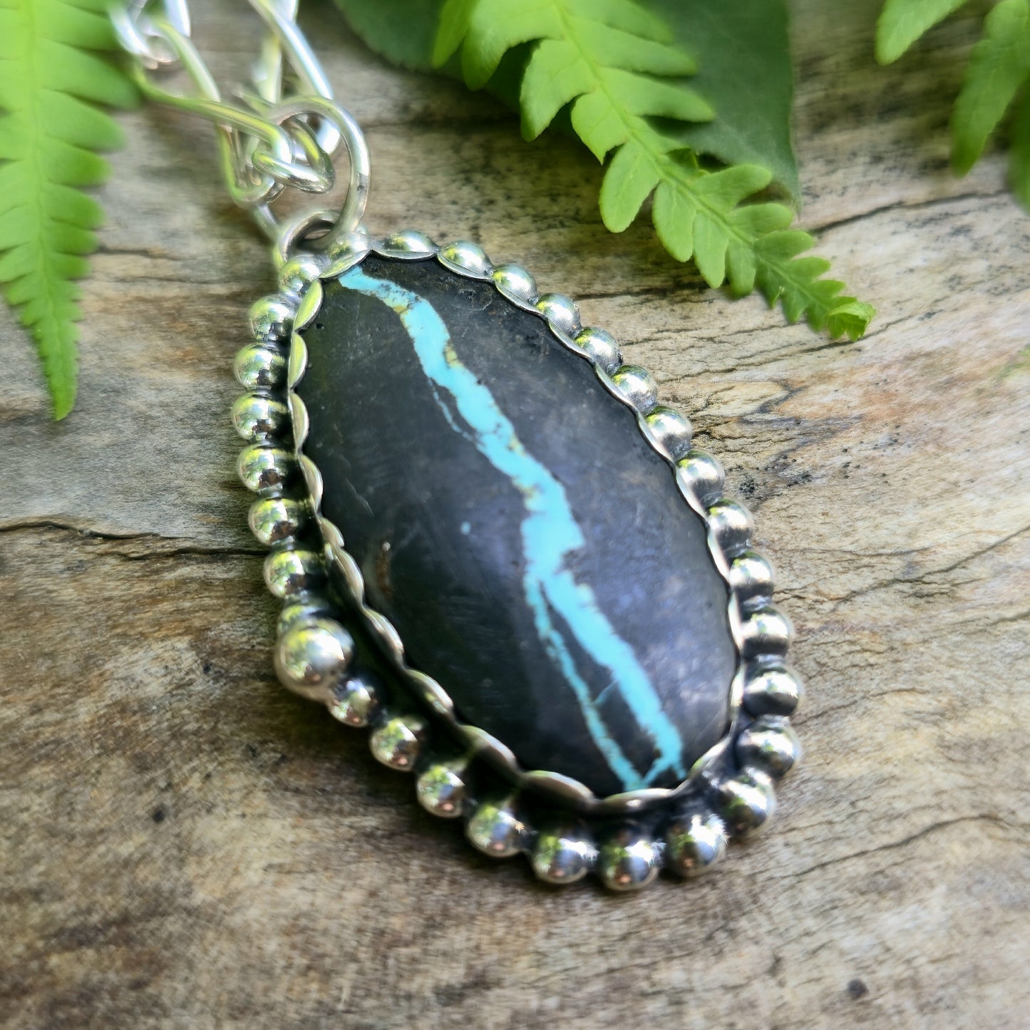 Black Jack Turquoise Hand-Forged Sterling Silver Pendant