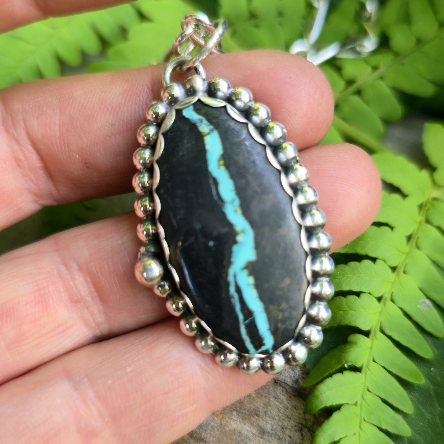 Black Jack Turquoise Hand-Forged Sterling Silver Pendant