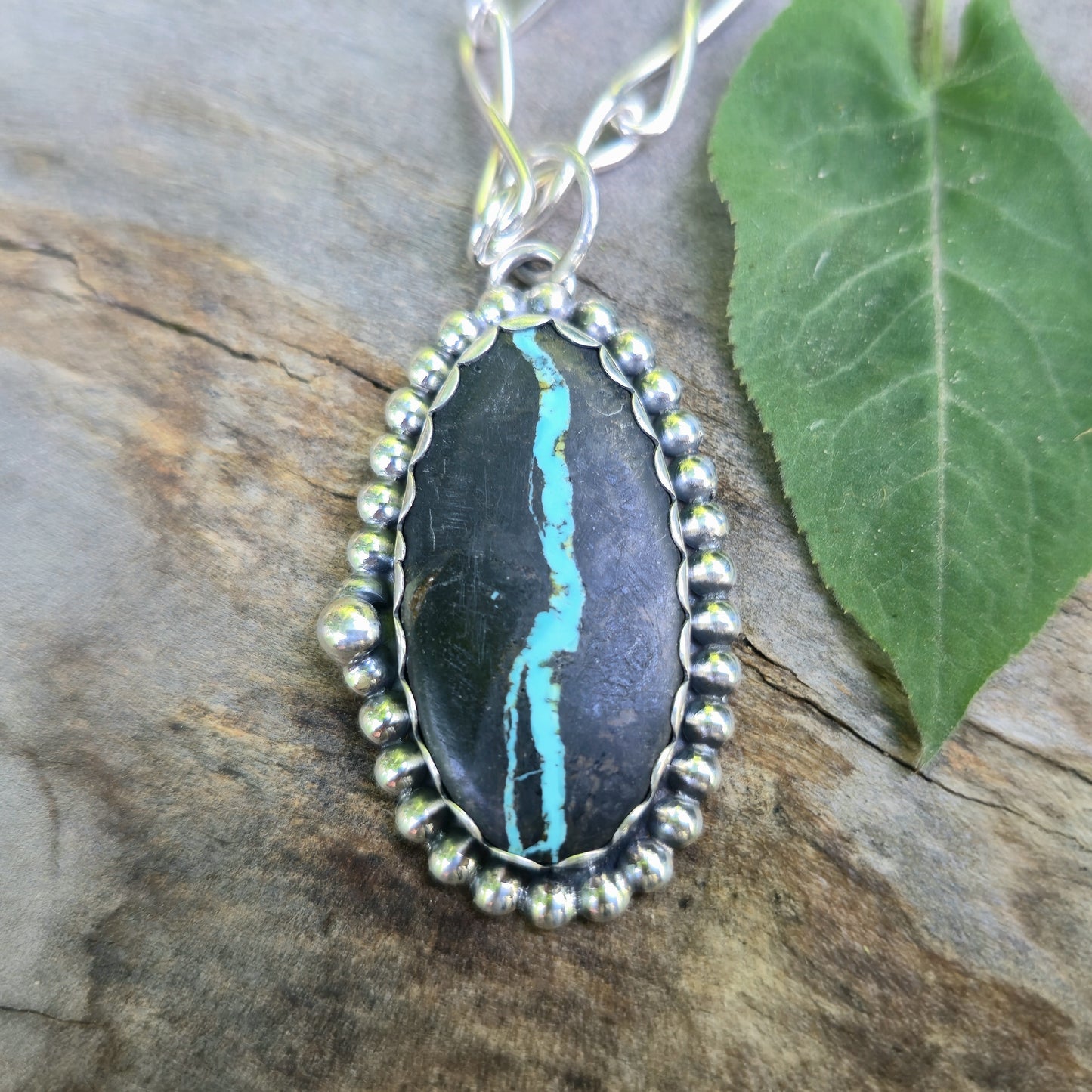 Black Jack Turquoise Hand-Forged Sterling Silver Pendant