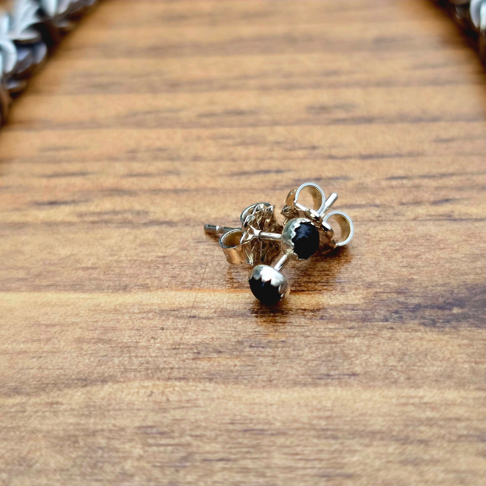 black onyx 3mm post earrings shown from front view