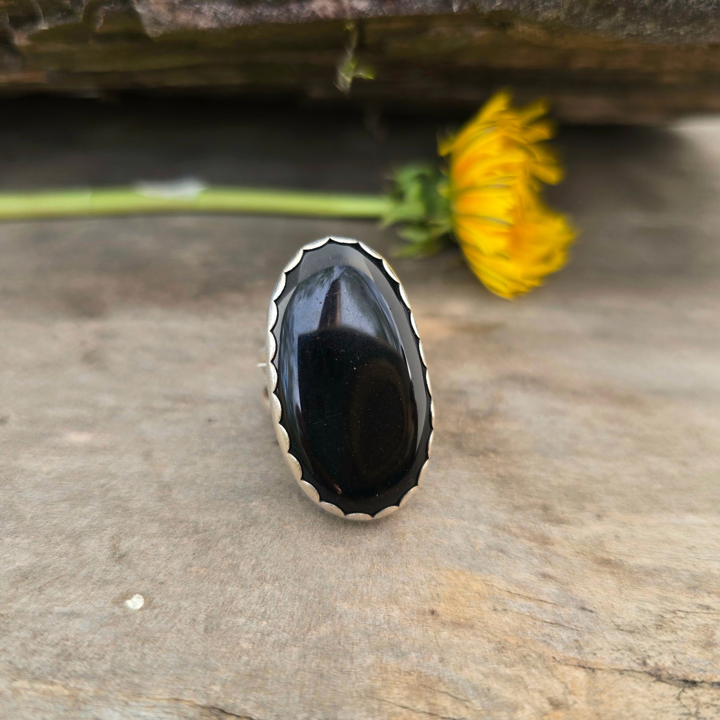 Hand-Forged Black Onyx Adjustable Sterling Silver Statement Ring