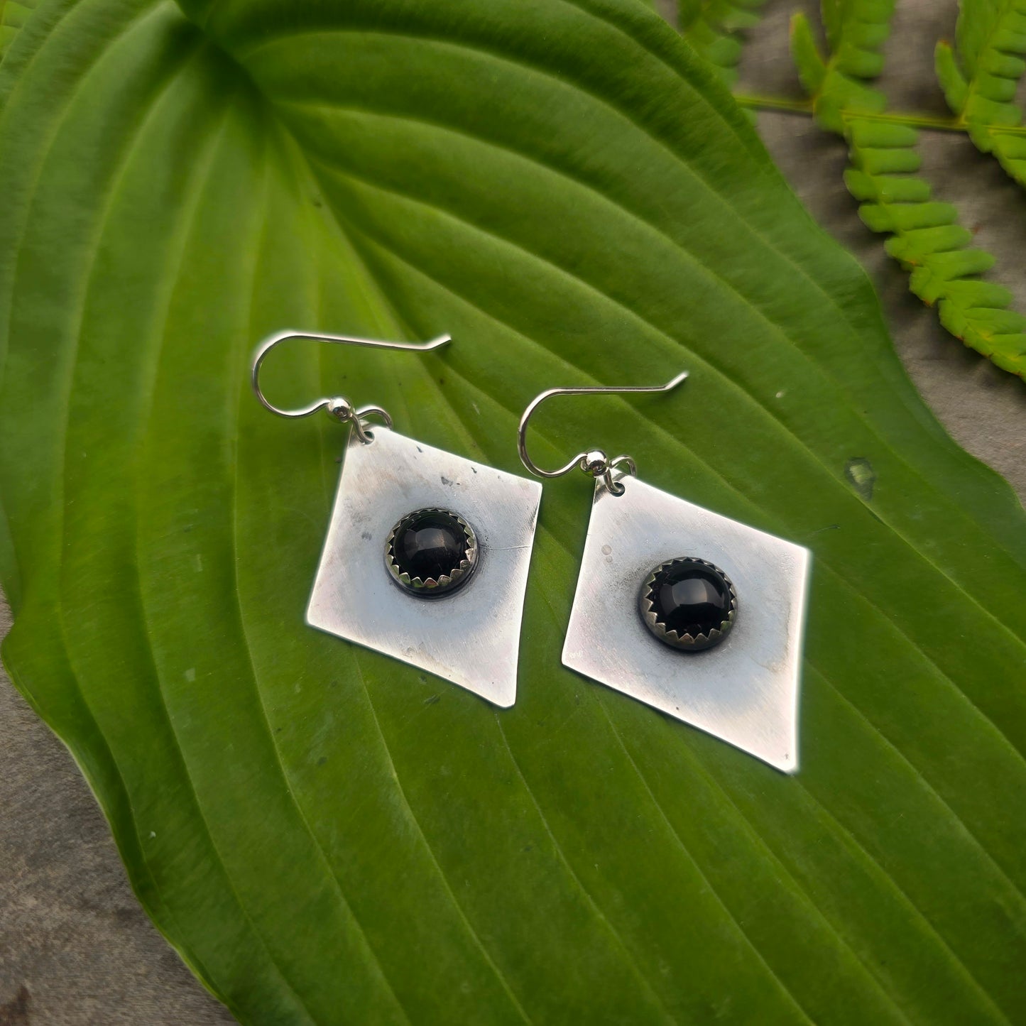 Black Onyx Hand-Forged Sterling Silver Dangle Earrings