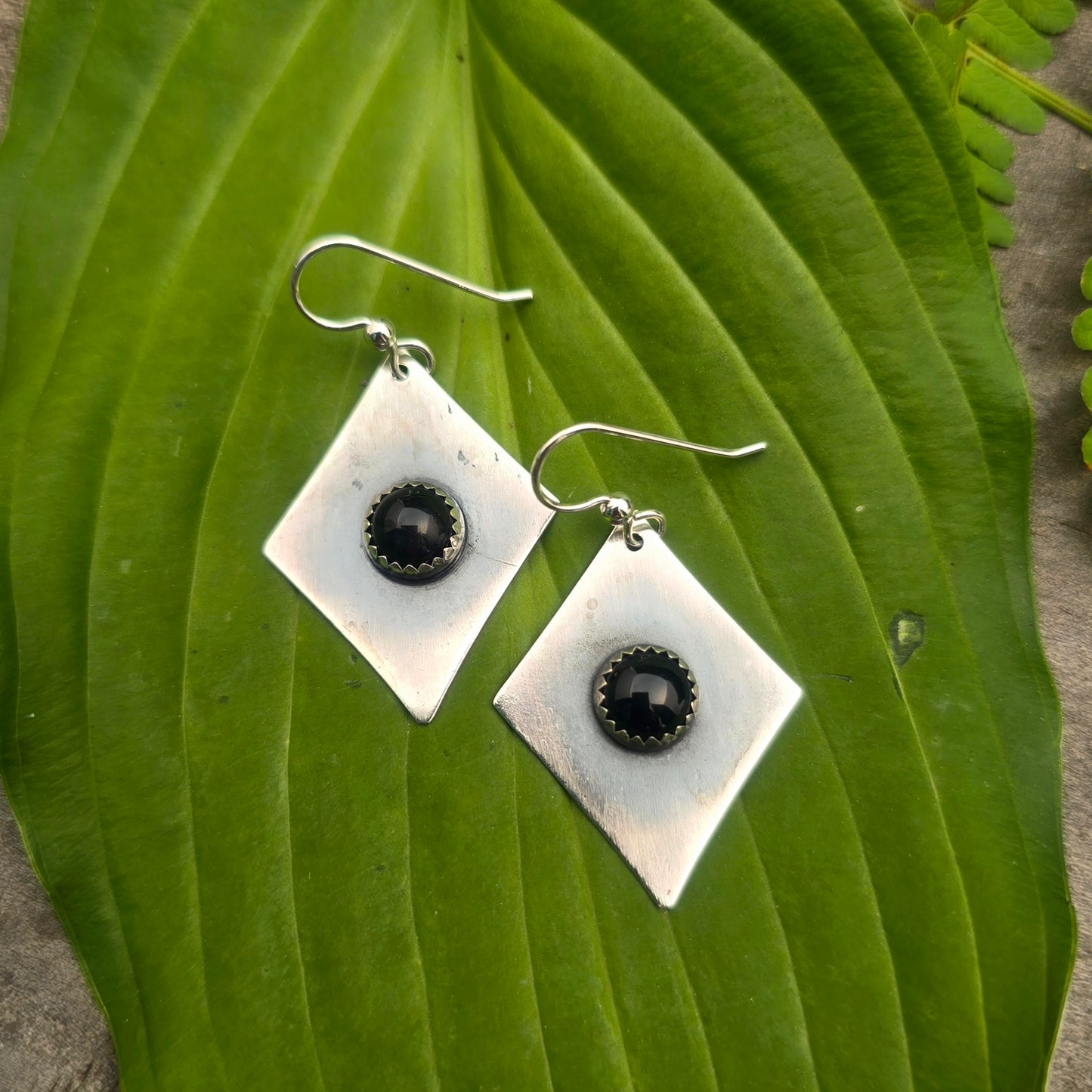 Black Onyx Hand-Forged Sterling Silver Dangle Earrings
