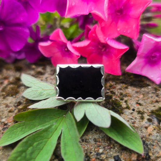 Rectangular Black Onyx Hand-Forged Sterling Silver Ring