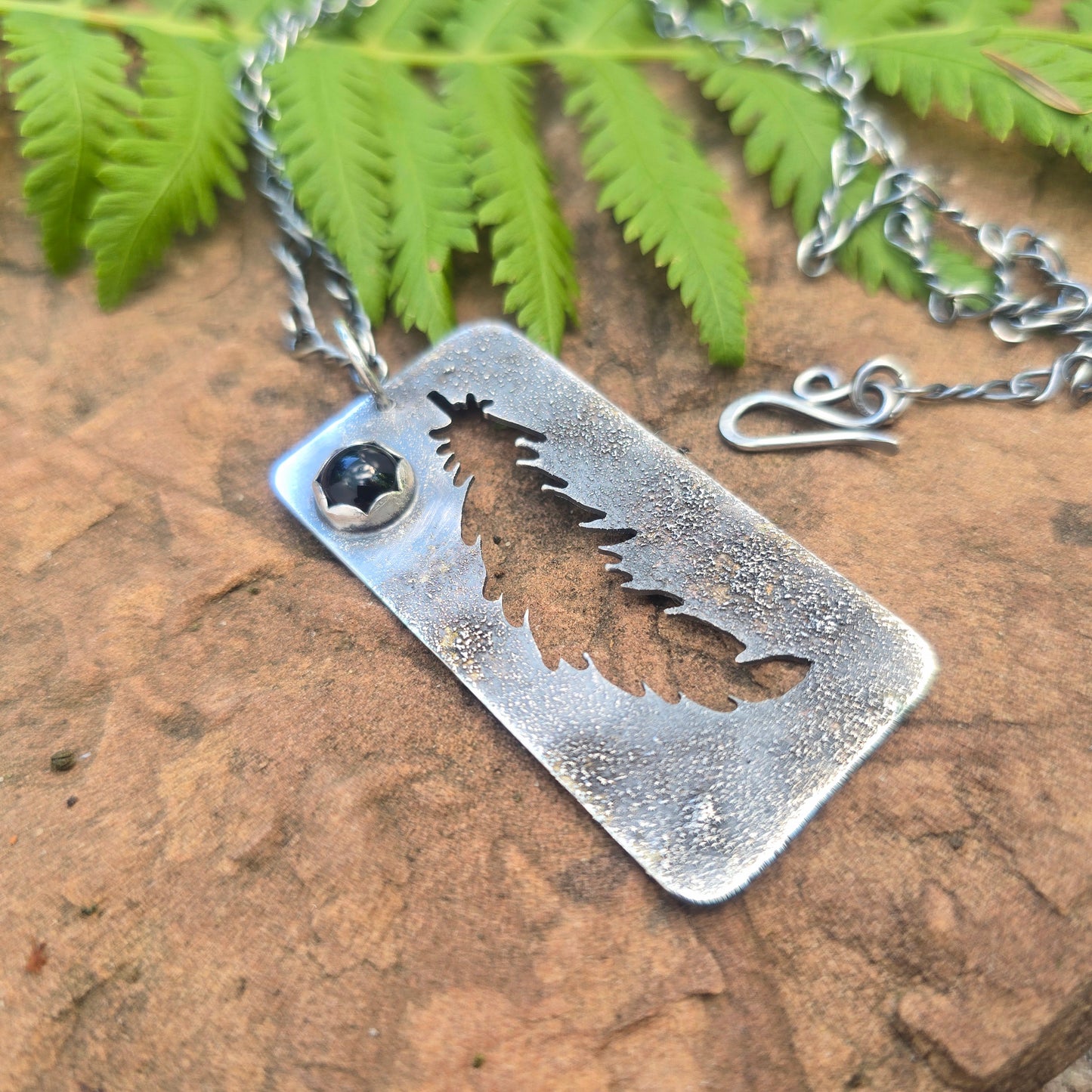 Feather Silhouette Black Onyx Sterling Silver Pendant