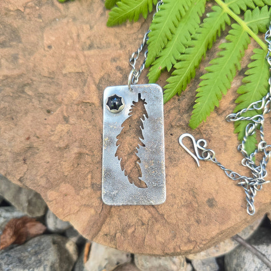 Feather Silhouette Black Onyx Sterling Silver Pendant