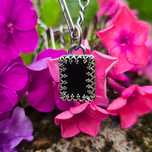 Rectangular Black Onyx Hand-Forged Sterling Silver Pendant