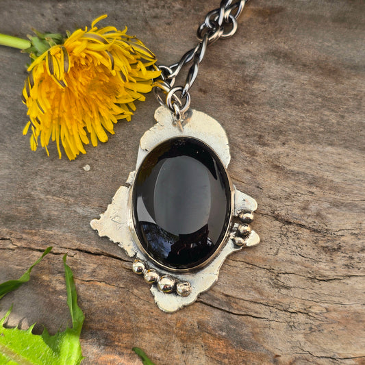 Black Onyx Sterling Silver Statement Pendant