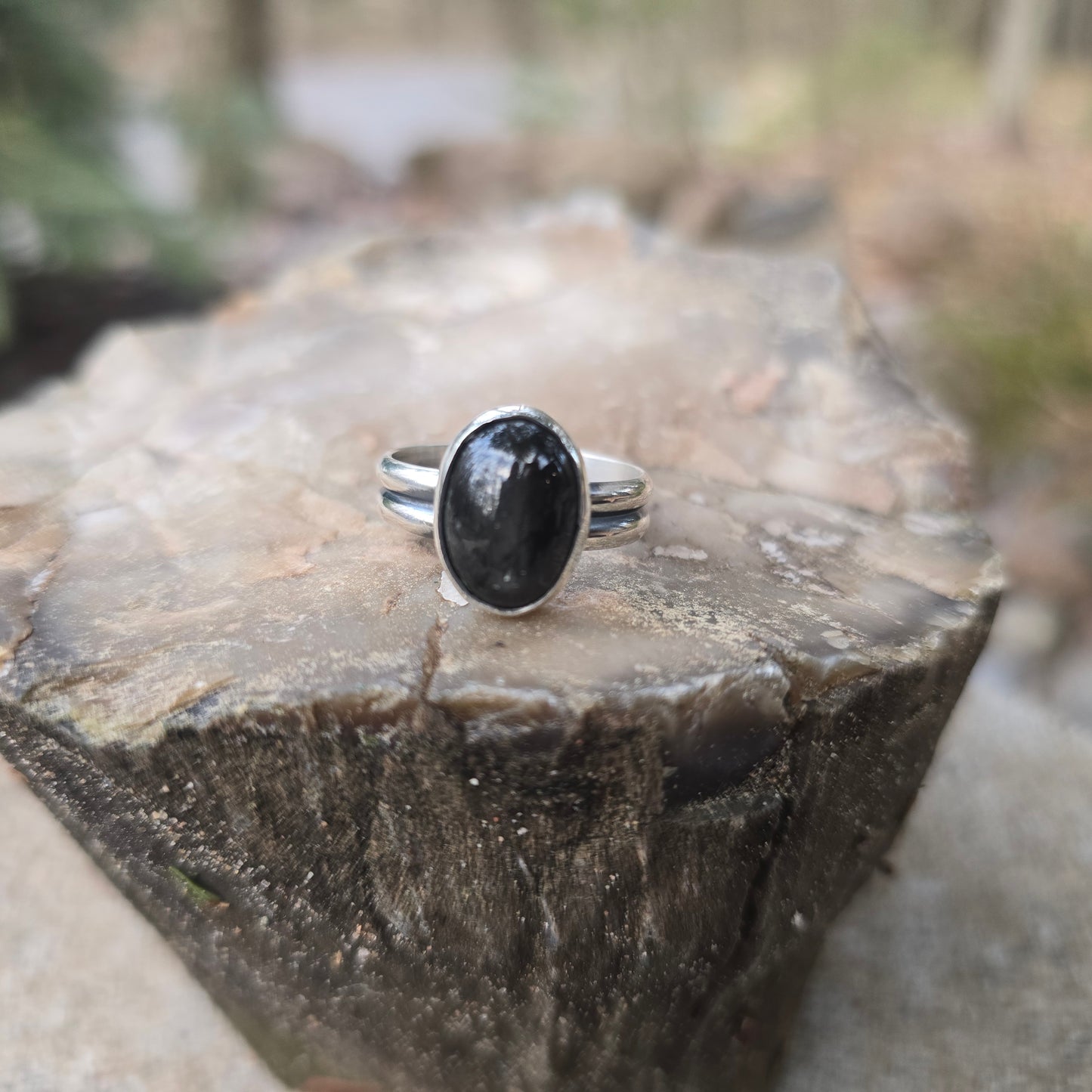 Black Star Diopside Hand-Forged Sterling Silver Ring