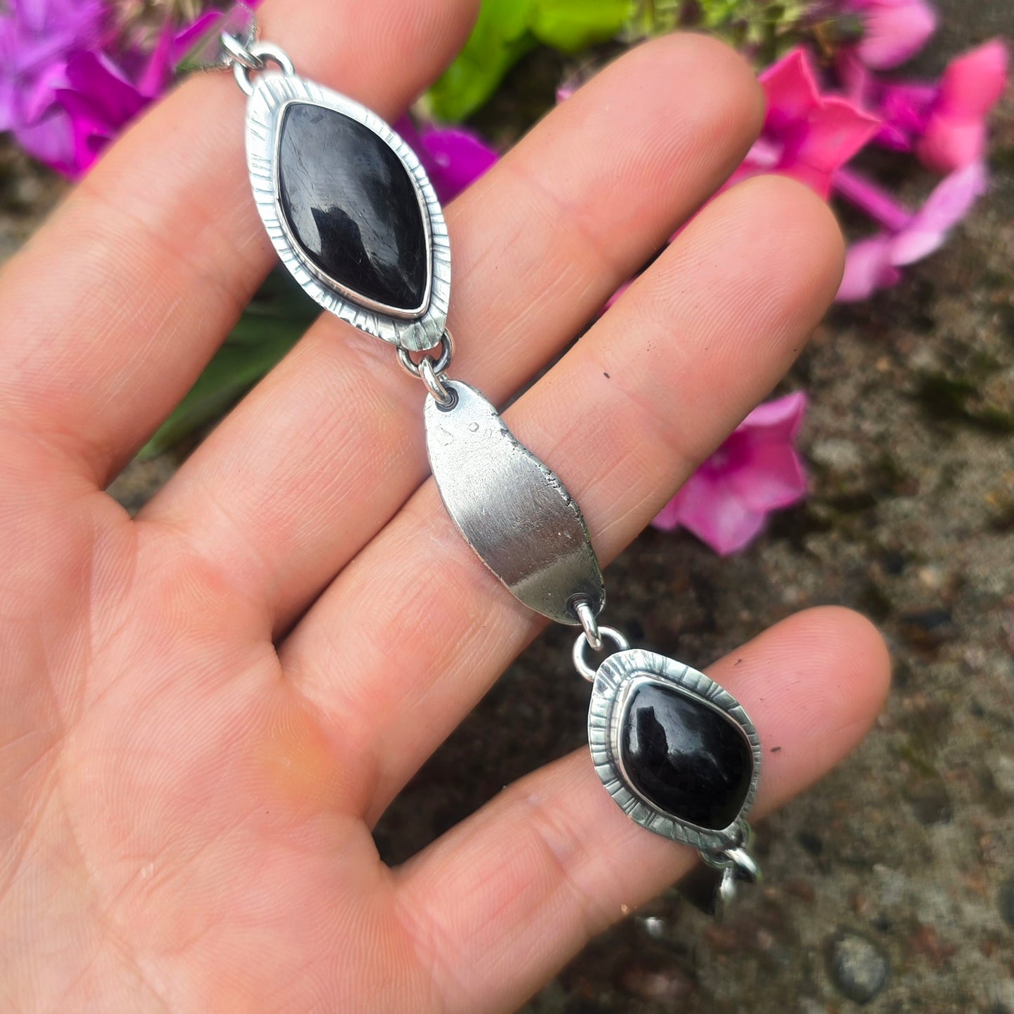 Molten Marquis Black Tourmaline Chain Link Bracelet
