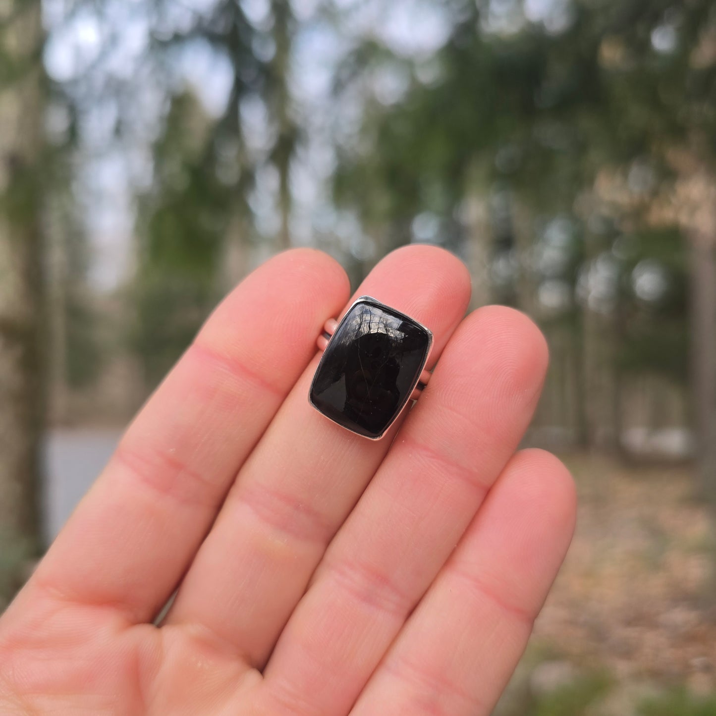 Black Tourmaline Hand-Forged Sterling Silver Ring #2